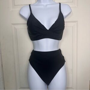 Cupshe Black Wrap Front Bralette‎ High Waist Bikini Size Medium New